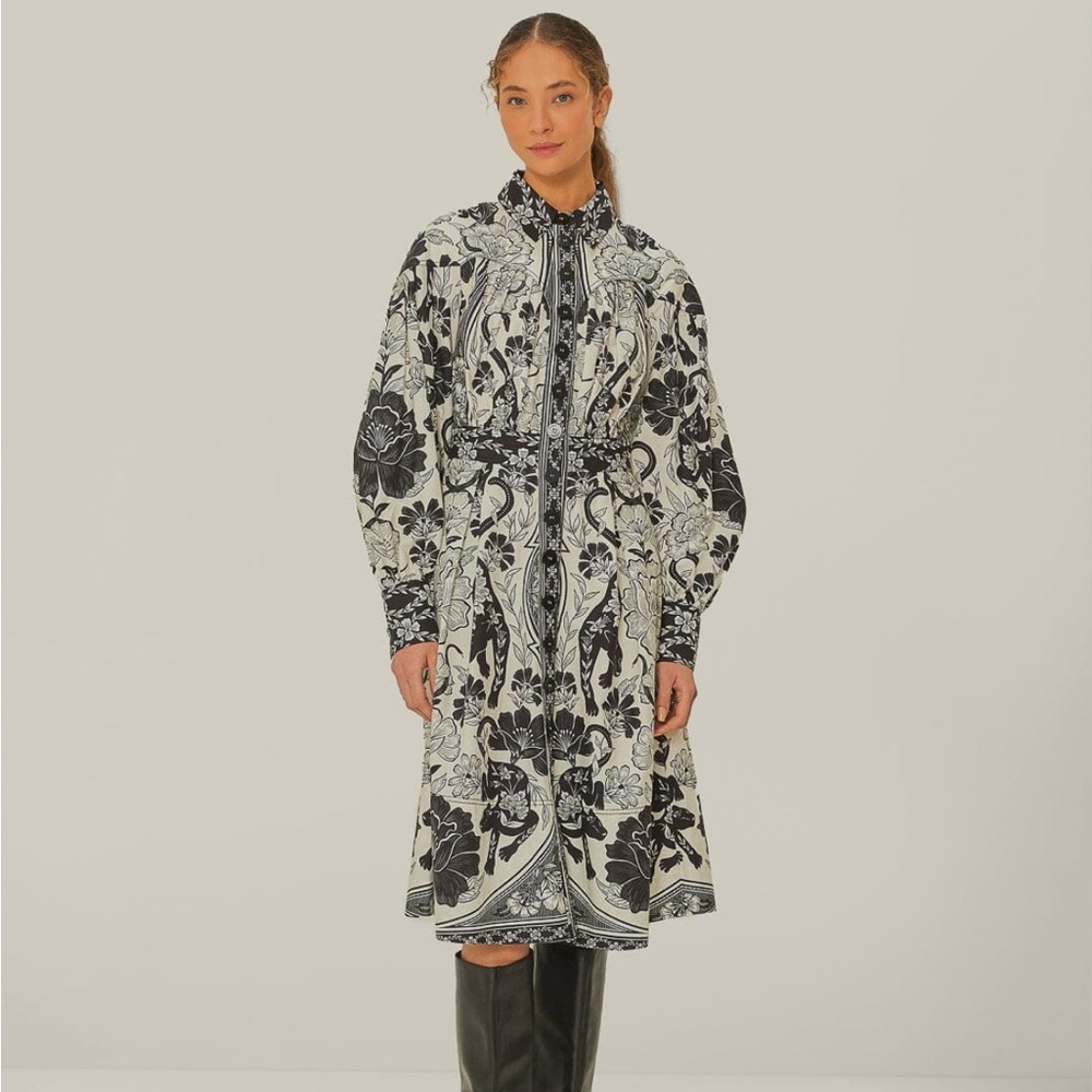 FARM Rio Black and White Long Sleeve Dress